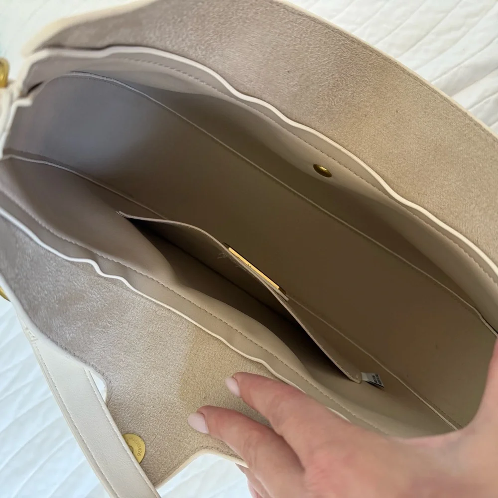 Minimal Cream Crescent Shoulder Bag with Gold Accent - Picture 3 of 6